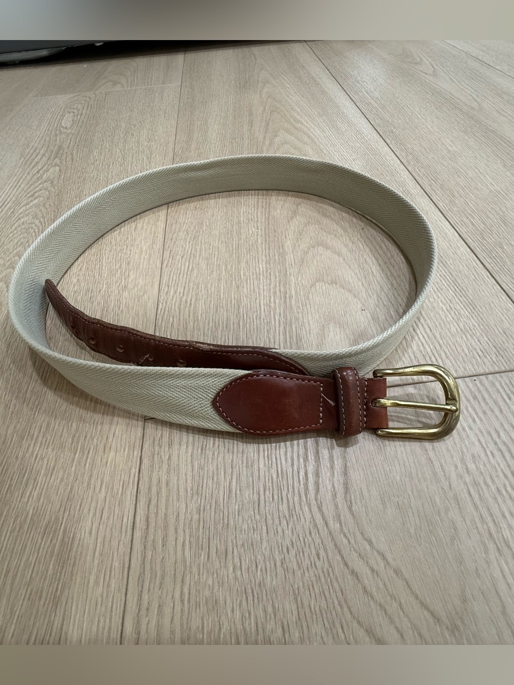 Vintage Coach Made in USA Belt Size 35 Cream Webbing Brown Leather Brass